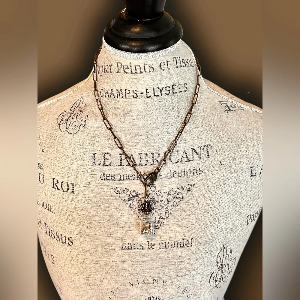 Crown and Cross Pendant Vial with Rhinestones